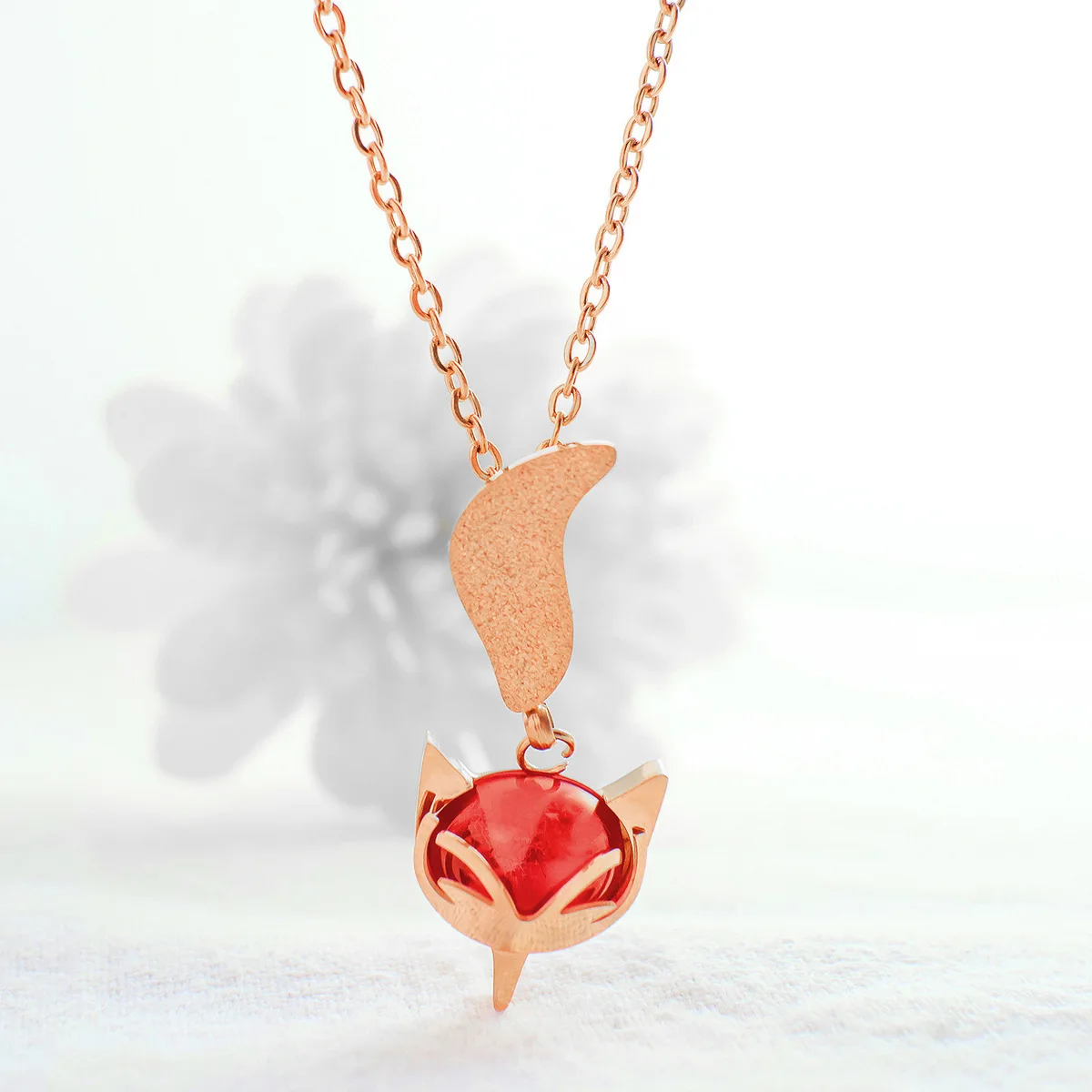 

Women Rose Gold Necklace Fox Style Pendant Chain Christmas Stainless Steel Charm Jewelry Gift Colgantes Mujer Bijoux Femme