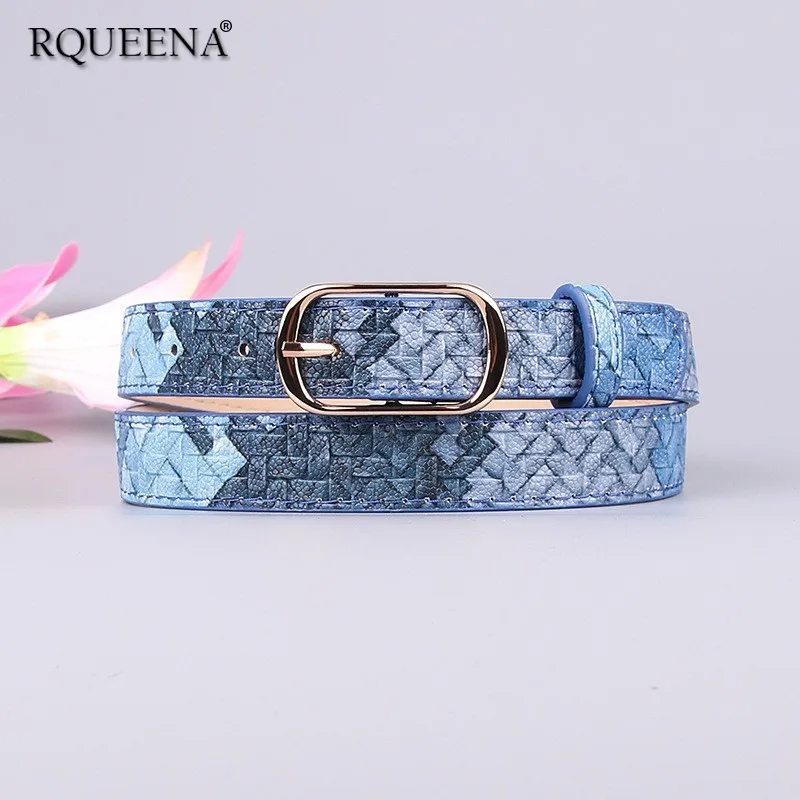 

Rqueena 2019 Korean Style Women's Belts Female Black/Blue/White/Green Fashion Women Waist Long PU Leather Belts For Jeans BE012