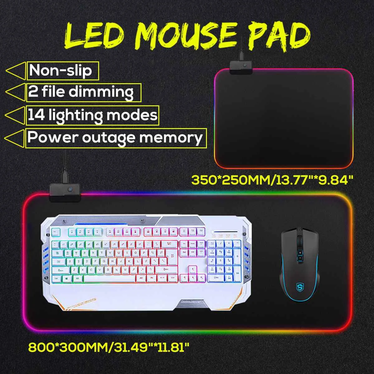 

USB Wired Colorful Backlit LED RGB Gaming Mouse Pad Anti-slip Soft Rubber Desktop Mat for Gamer Laptop Computer Mice Mousepad