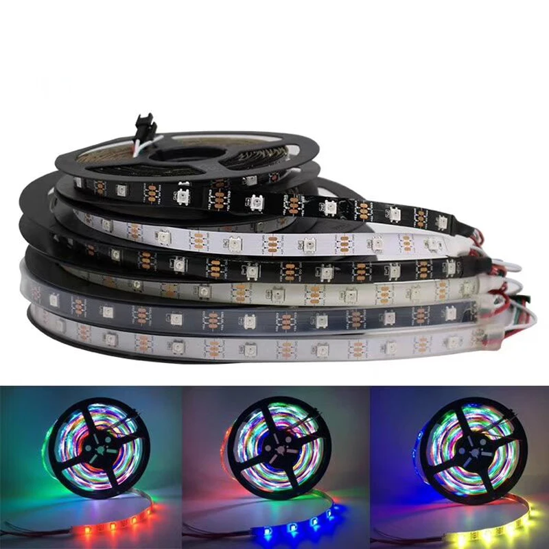 WS2812B 5050 RGB Светодиодные ленты 1 м-5 м 150 300 светодиодный s индивидуальный адресуемый 5