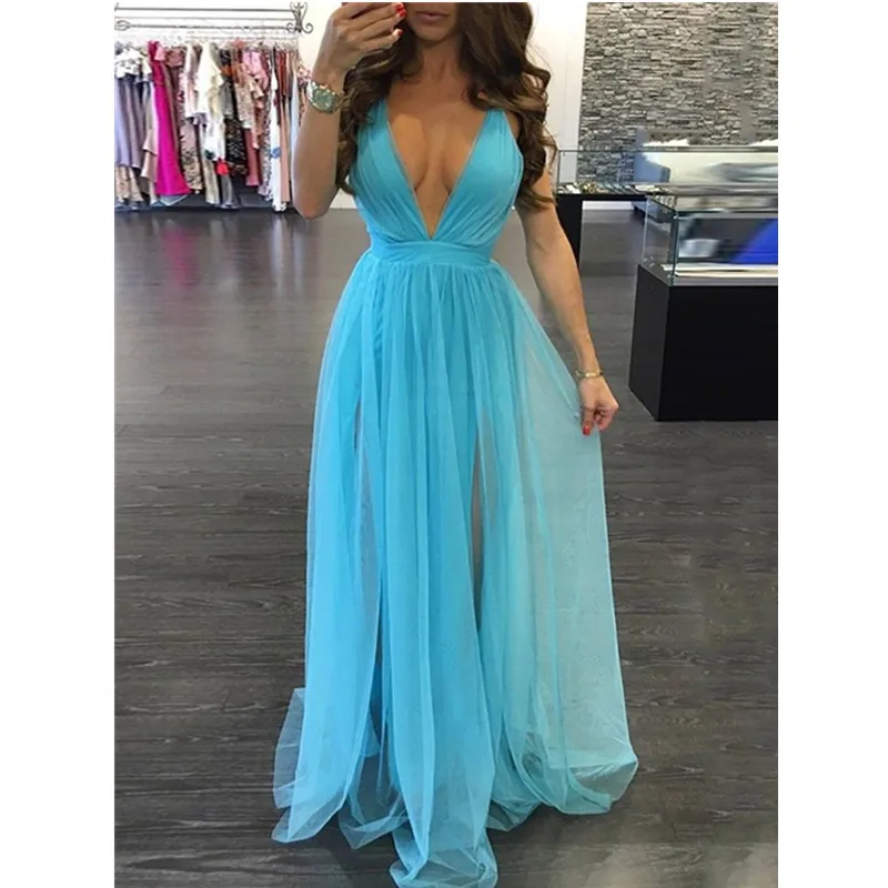 Womens Lace Mesh Backless Deep V Blue White Maxi Dress Sleeveless Maxi Dress Woman Party Night Womens Lace Mesh Backless Deep V Blue White Maxi Dress Sleeveless Maxi Dress Woman Party Night