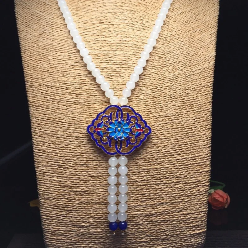 

2019 Real Choker Moana Collares Kolye Xuan, Hetian Is 7 Mm Collocation Cloisonne Treasure Flower Sweater Chain With Certificate