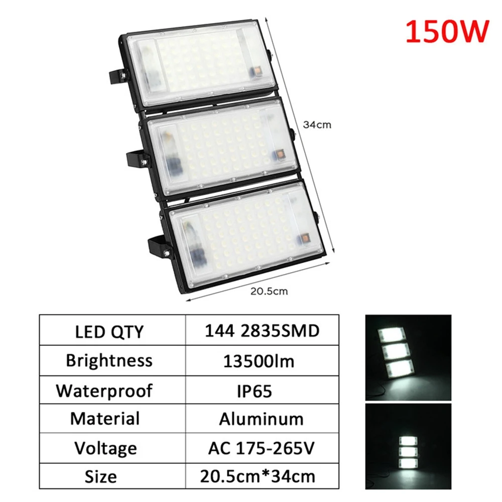 

150W 13500lm Waterproof IP65 144 LED Flood Light White Light Spotlight Outdoor Lamp AC175-265V