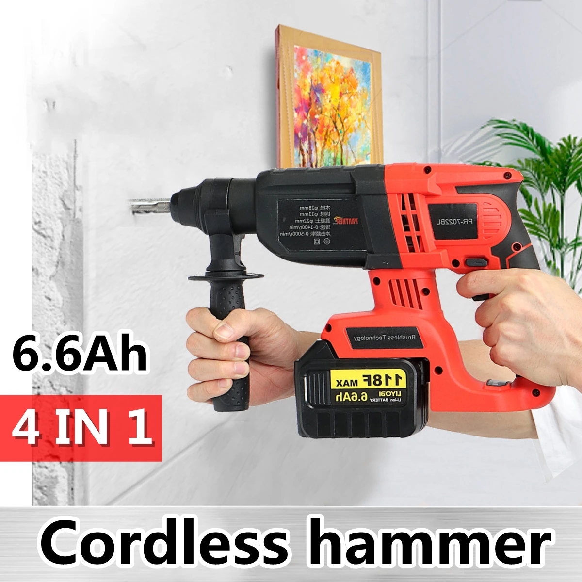 4 In 1 6.6Ah/4.0Ah Electric Impact Drill Rotary Hammer Brushless Motor Cordless Electric