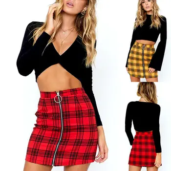 

New Arrival Fashion Women High Waist Mini Skirt Plaid Skirts Girls Casual Zipper A-Line Short Skirt Drop Shipping