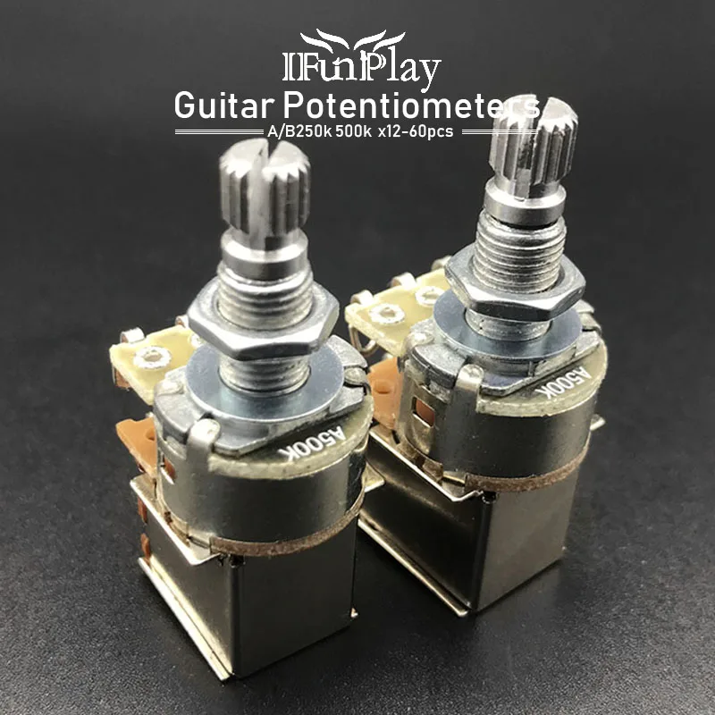 12Pcs Guitar Push Pull Pots Potentiometers Switch 250K 500K Long Split