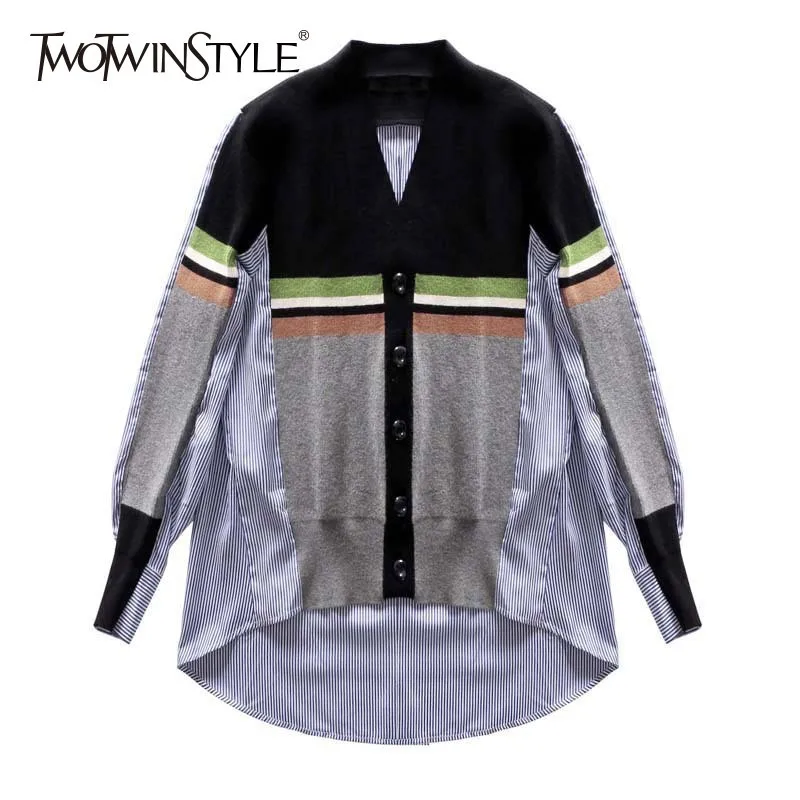 Женская Асимметричная блузка TWOTWINSTYLE повседневная трикотажная с v образным
