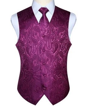 

Men Waistcoat Vest Party Wedding Handkerchief Necktie Classic Paisley Plaid Floral Jacquard Pocket Square Tie Suit Set