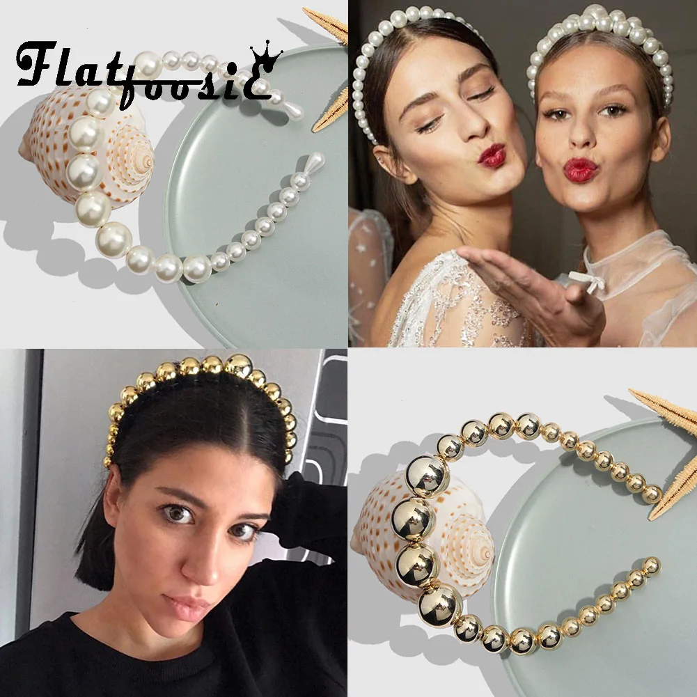 

Flatfoosie 2019 New Korean Wedding Party Headbands For Women Girls Simulated Pearls Beaded Handmade Hairbands Hair Accessories