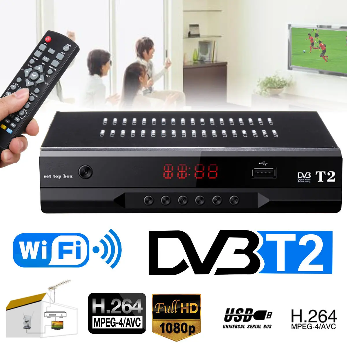 Smart ТВ коробка Декодер каналов кабельного телевидения 4 ядра DVB-T2 1080 P Full-HD Цифровой Беспроводной WI-FI Декодер каналов кабельного телевидения