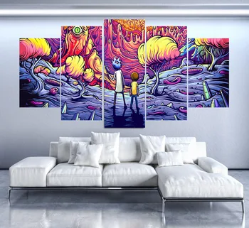 

Canvas Wall Art 5 Pieces Rick And Morty Paintings Framed