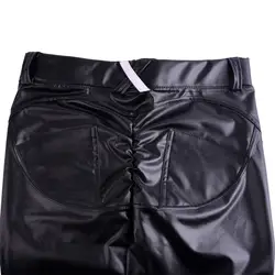 Блестящий Push леггинсы из искусственной кожи узкие брюки-карандаш Для женщин женские зимние Плотные брюки