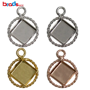 

Beadsnice ID39510smt2 Square Sterling Silver 925 Ball Wire Bezel Cup Tray Pendant For Setting Flat