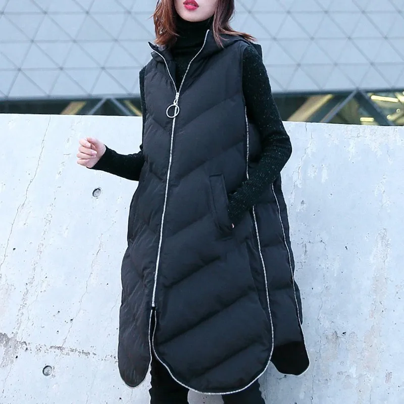 CHICEVER 2018 Winter Waistcoat For Women's Vest Female Gilet Hooded Asymmetric Hem Women's Sleeveless Jacket Fashion Casual Tide
