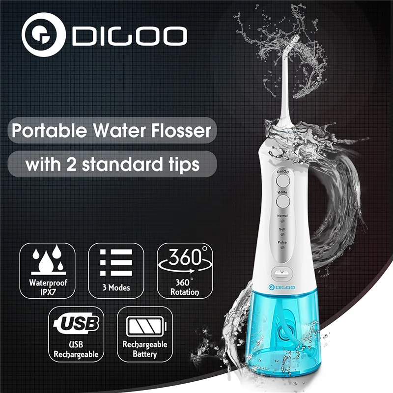 

Digoo DG-CX10 3 Modes Oral Irrigator Dental Water Jet Teeth Care IPX7 Waterproof Water Flosser Tooth SPA Cleaner USB