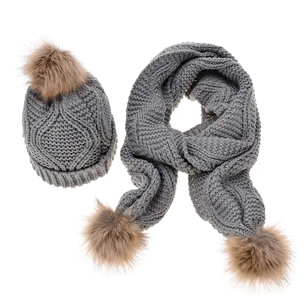 

Women Ladies Knitted Scarf Hat Set Warm Striped Scarf Cap for Autumn Winter Best Sale-WT