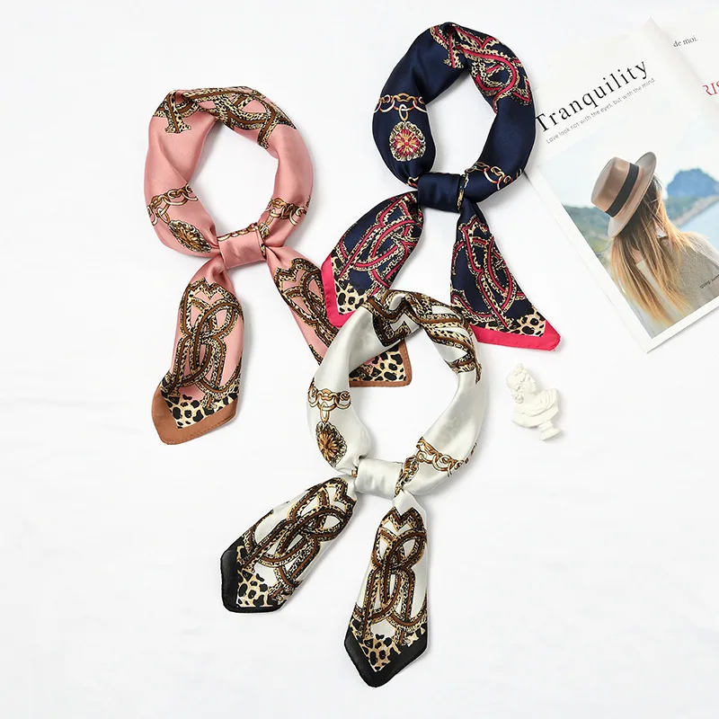 

Handkerchief Fashion Scarf Women Wrap 70*70cm New Chain Belt Square Scarves Bandana Printed Shawl Hijab Wraps Leopard Print