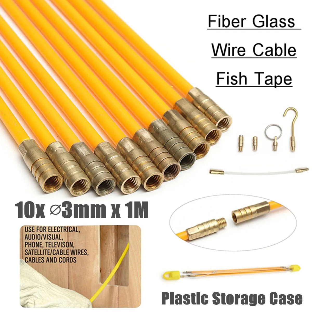 10Pcs 1Mx3mm Fiberglass Cable Puller Running Cable Wire Kit Coaxial Electrical Cable Installing