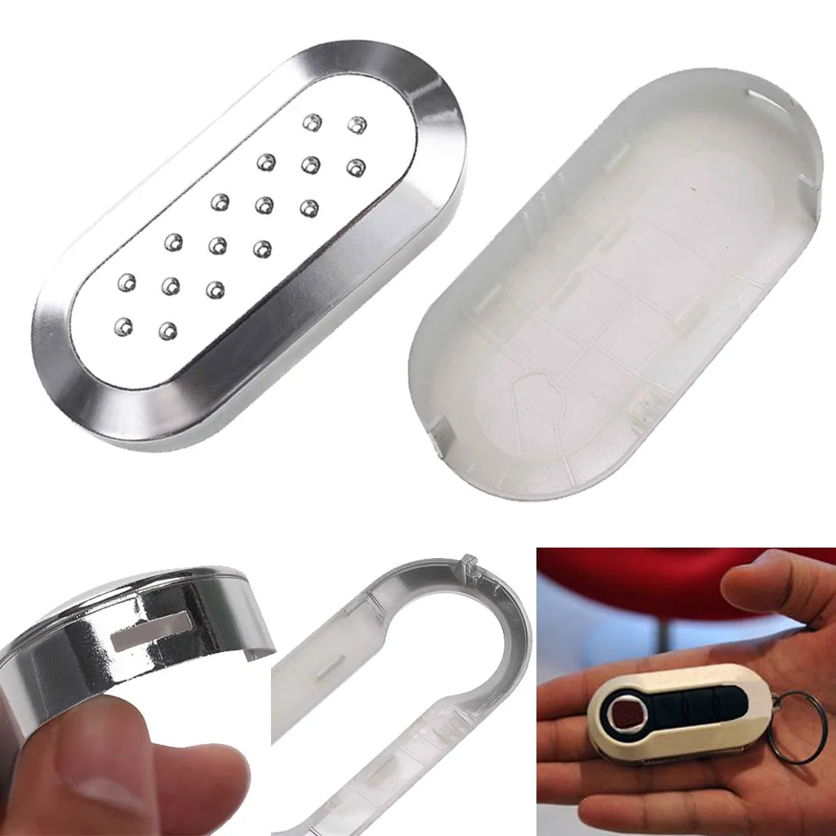 

Autoleader 1Pcs 30x68mm Silver Flip Remote Folding Key Shell Replacement Cover Car Key Decoration Shell for Fiat 500 Car