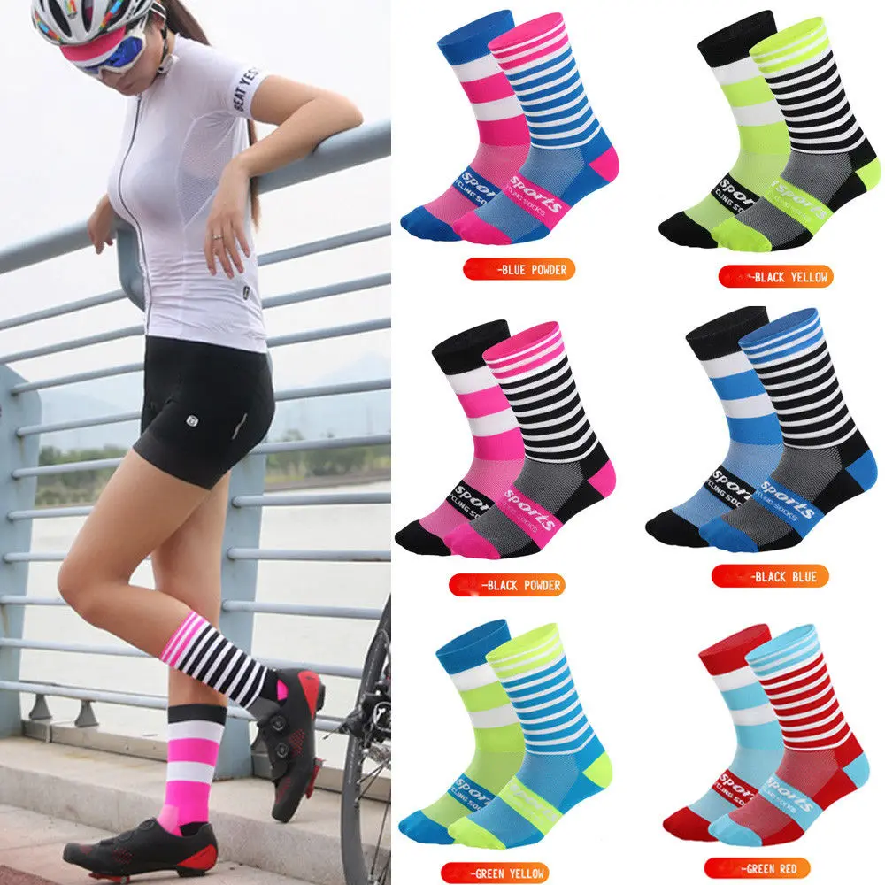 

2019 New Style Fashion Hot Sport Cycling Socks Patchwork Men Women Breathable Sports Bike Socks Stripe