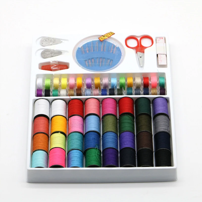 

64pcs/Set Color Polyester Line Box Metal Bobbin Sewing Machine Tools Top & Under Thread Set Travel Portable Sewing Kit