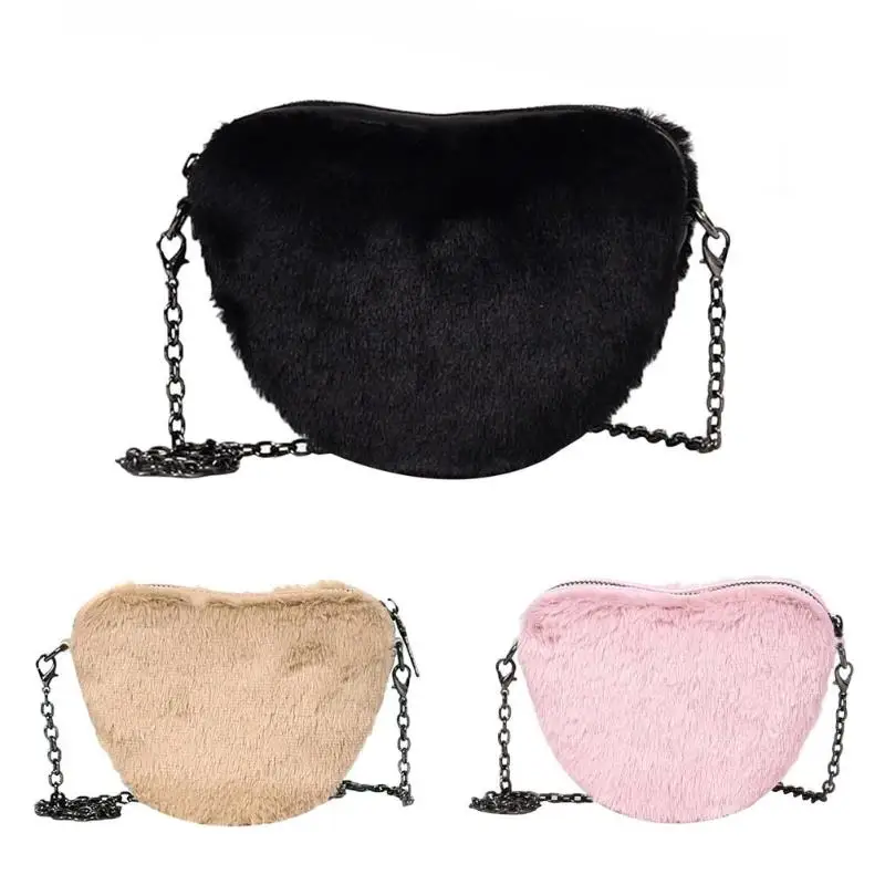 

Plush Heart Shape Messenger Sling Bag for Women Fashion Girls Chain Shoulder Crossbody Bags Bolsos Mujer Feminina Z80