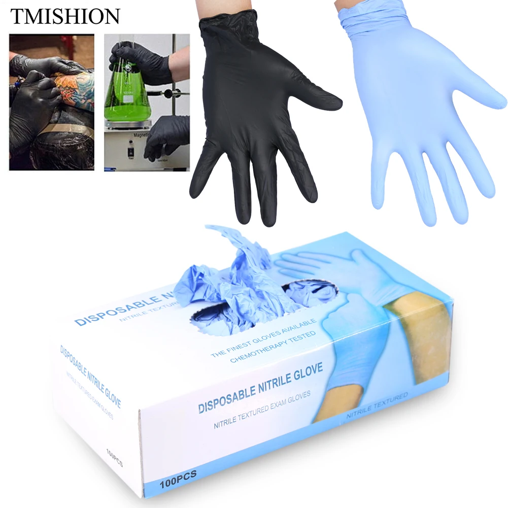 

100Pcs/Box Disposable Tattoo Latex Gloves Waterproof Non-toxic S/M/L Finger Protector Tattoo Nail Accessory Supplies Black/Blue