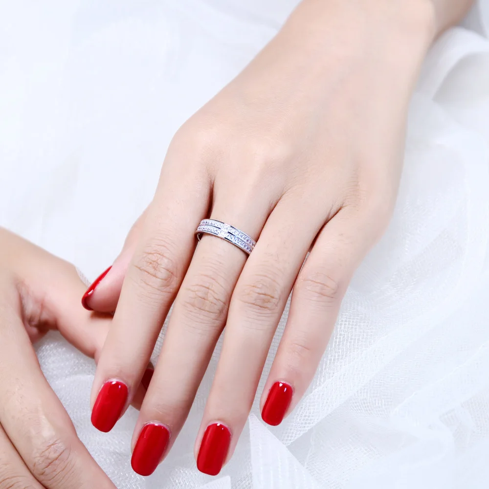 DreamCarnival 1989 2-row Zircon Round Turkish Jewelry AAA Quality Classic Bridal Ring Band 925 Sterling Silver Jewelry SJ15037