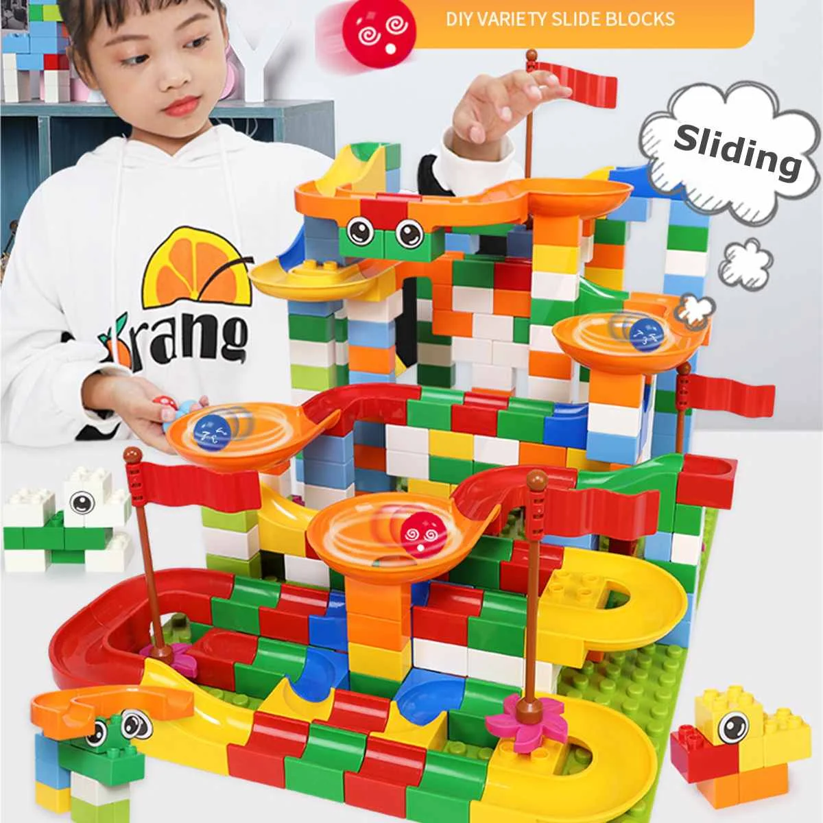

43pc-296pc Marble Race Run Maze Ball Track Building Blocks Plastic Track Funnel Slide Toy Christmas Xmas Children`s Gift