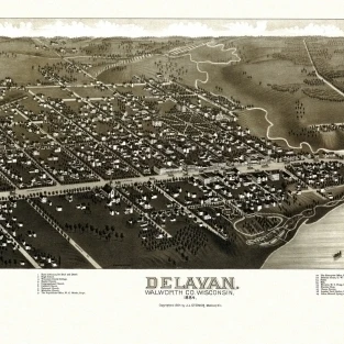 Старая карта Делаван Висконсин 1884 Walworth County плакат печать (36x54) | Дом и сад