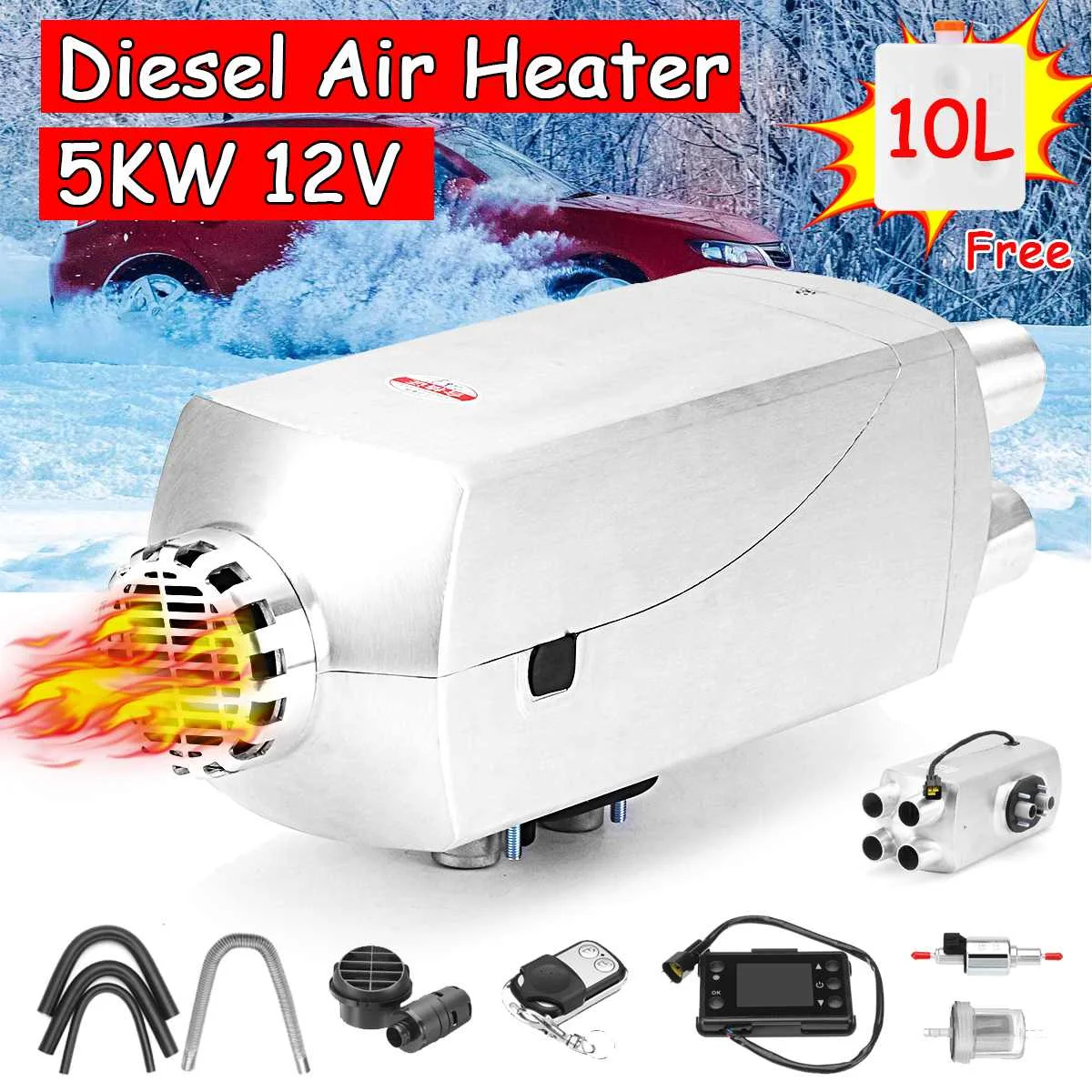 

12V 5000W 4 Holes Metal Car Diesel Air Heater Parking Heater 10L With Remote Control LCD Monitor For Lorry Truck Boat Trailer
