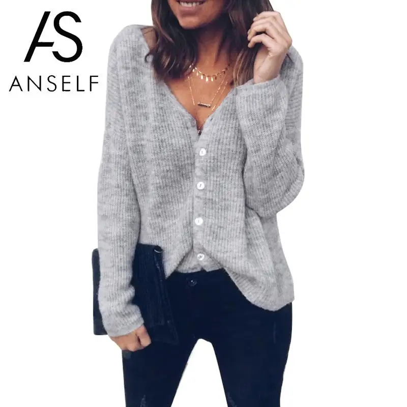 

2019 Women Knitted Sweater Solid Sexy V Neck Button Long Sleeve pull hiver femme 2019 Loose Jumper Cardigan Outerwear Knitwear