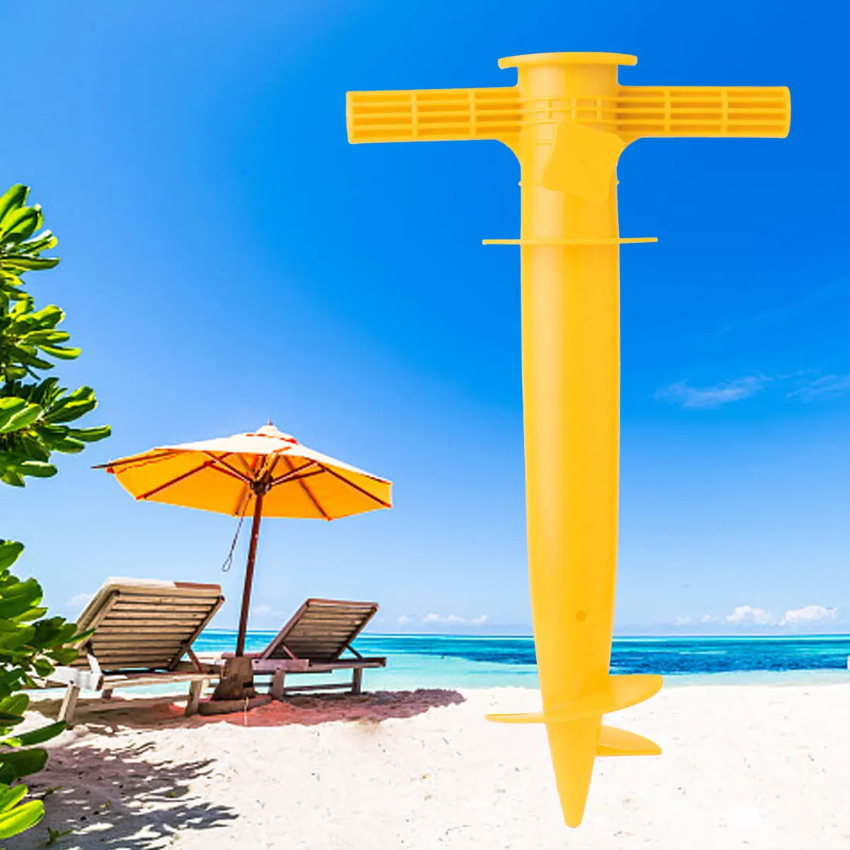 Heavy Duty Plastic Adjustable Beach Umbrella Anchor Stand Spike Auger Holder USA 