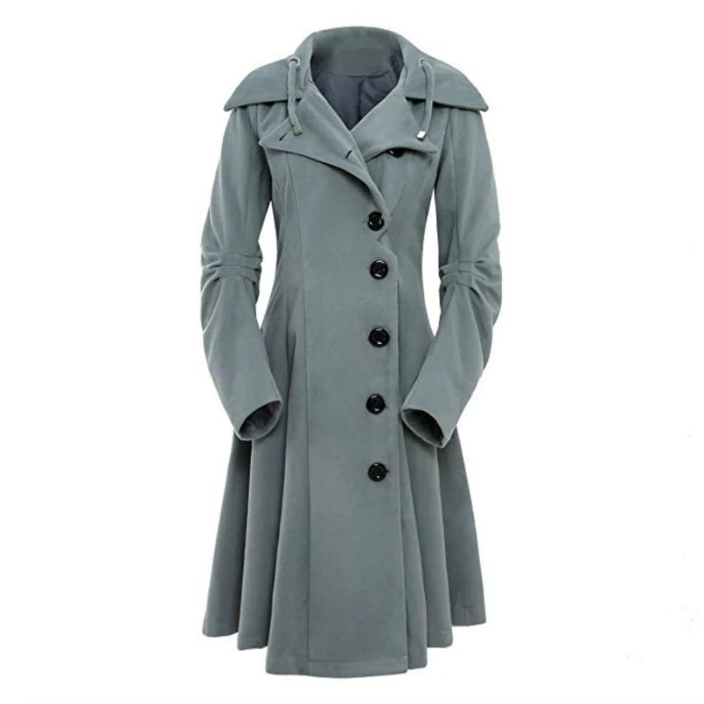 Hiver Taille La Casual 5xl À Coupe Slim Automne Poitrine Tranchée Longues Capuche Manches Femmes gray camel Black Unique Solid Plus Brown red Wine Manteau green Équipée Wipalo red vent wqExXtc
