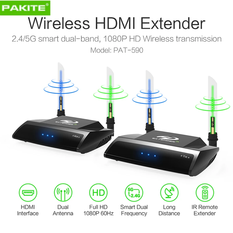 

PAT-590 5.0G 2.4G Dual-band 200m Wireless hdmi extender HD Video Transmitter And Receiver with IR remoter for TV