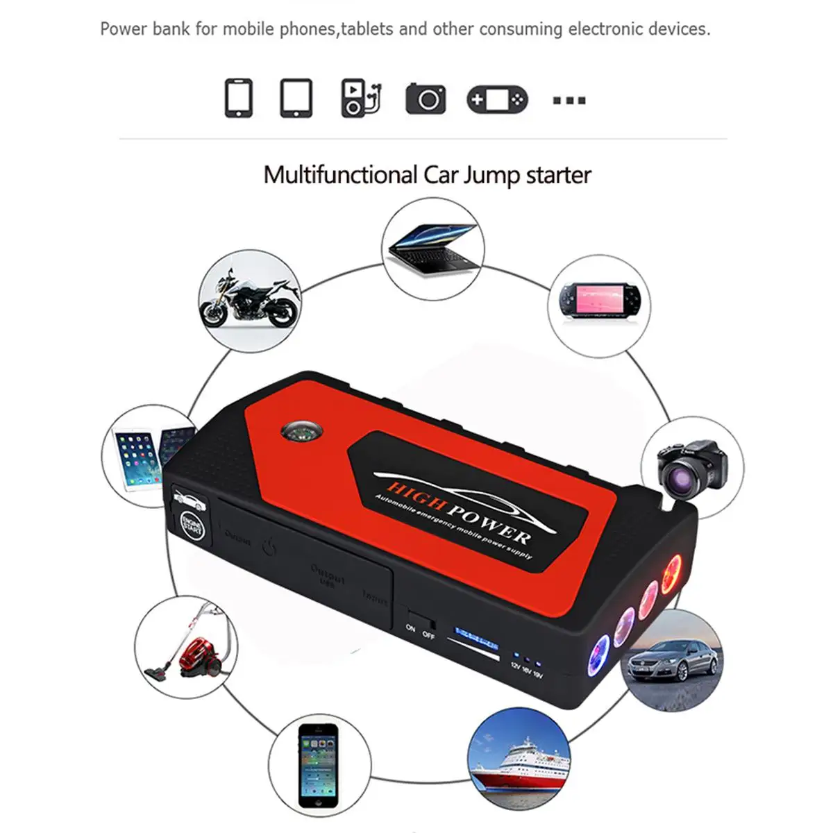 Car Jump Starter Emergency 69800mAh 12V Starting Device 4USB SOS Light Mobile Power Bank Car Charger For Car Battery Booster LED Car Jump Starter Emergency 69800mAh 12V Starting Device 4USB SOS Light Mobile Power Bank Car Charger For Car Battery Booster LED