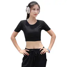 Женский Повседневный однотонный пуловер с круглым вырезом и короткими рукавами из мягкого и дышащего материала. Полая тонкая короткая рубашка Спортивная