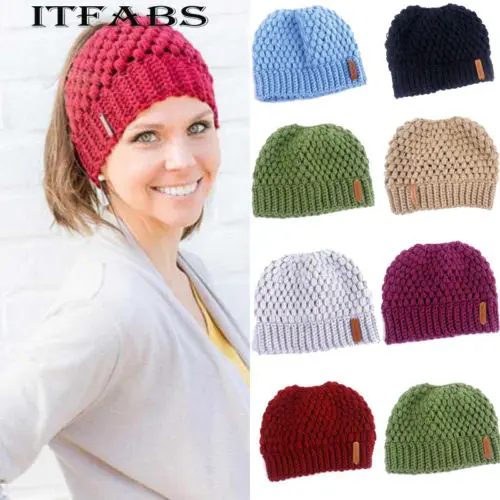 Вязаная шапка женская зимняя теплая с хвостиком|Женские Skullies и шапочки| |