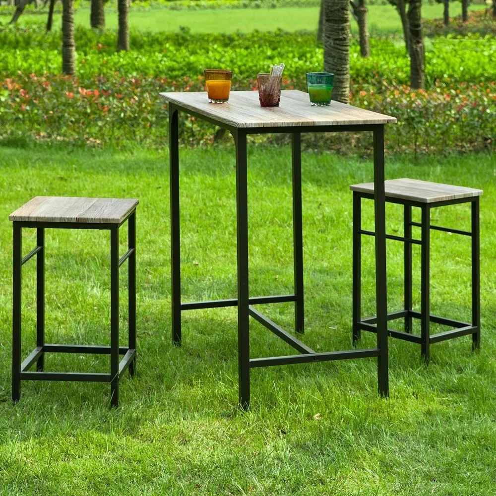 SoBuy OGT10-N Wooden Bar Set-1 Table and 2 Stools Home Kitchen Breakfast Furniture Dining Set