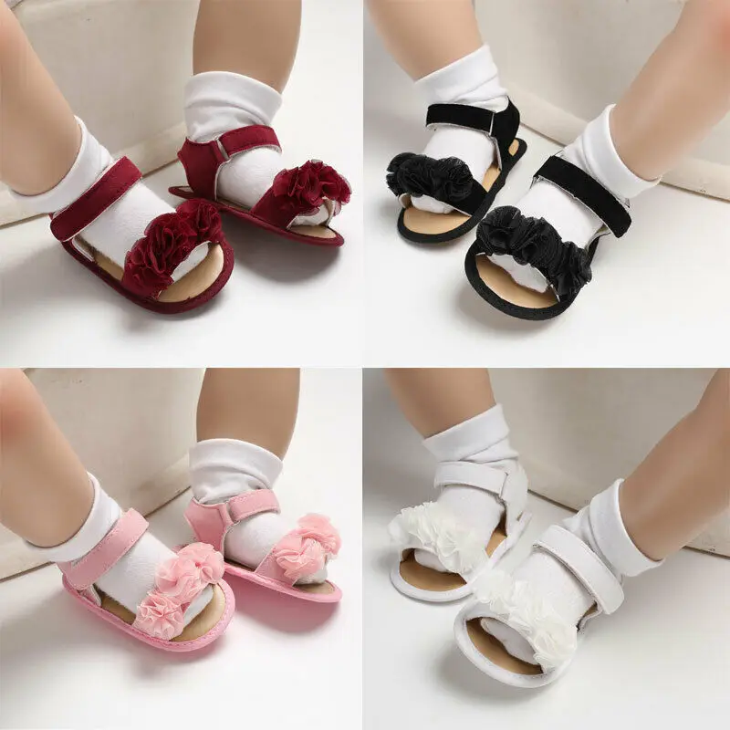 0-18M New Summer Infant Kids Baby Girl Shoes Flower Solid Leather Sole Soft Baby Causal Shoes 5 Colors