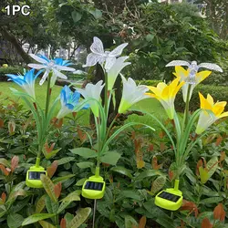 Солнечный светодиодный цветок лилии Патио Сад ворс многоцветный открытый декоративные Waterpoof Солнечный свет Изменение двор #4