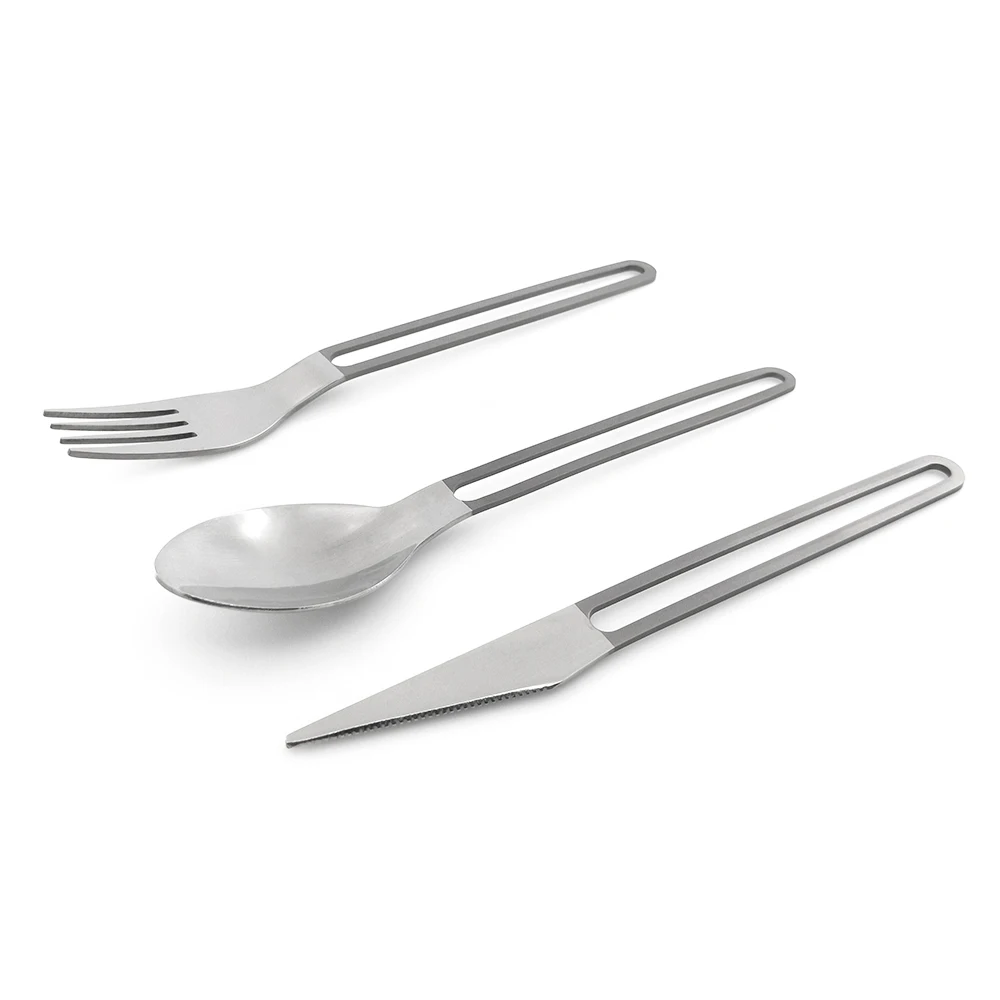 

Outdoor Tableware Lightweight Half Polished Titanium Spoon Fork Cutter Camping Cutlery Dinner Spoon Fruit Fork Beaf Meat Cutter