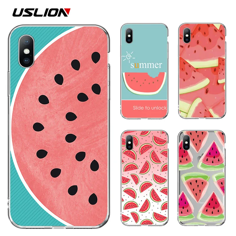 Чехол USLION для iPhone X XS XR Xs Max мягкий прозрачный чехол из ТПУ с рисунком арбуза лимона