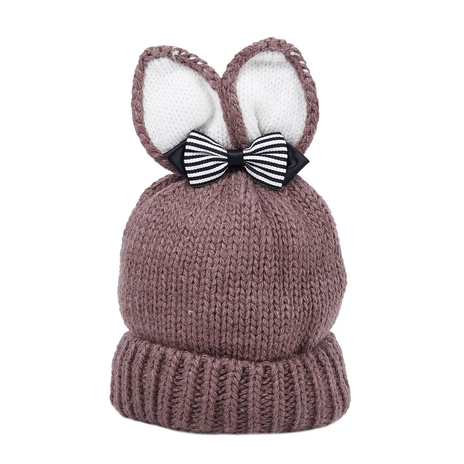 

Cute Rabbit Ear Winter Kids Baby Hats Knitted Hemming Skullies Beanies Hat
