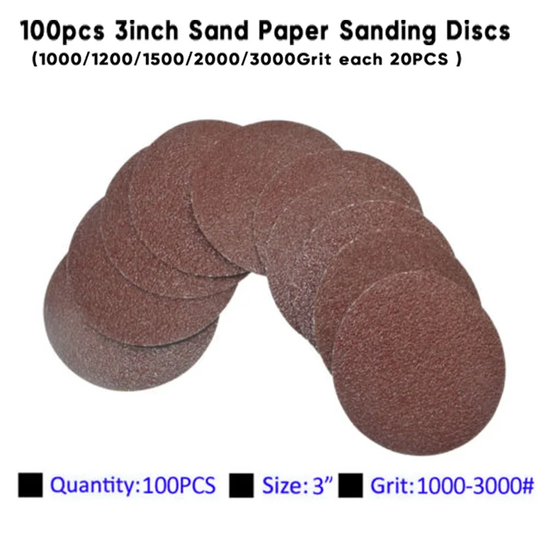 

100pcs/Set Hook&Loop 3 Inch 1000-3000 Grit Sand Paper Sanding Disc Durable Hot