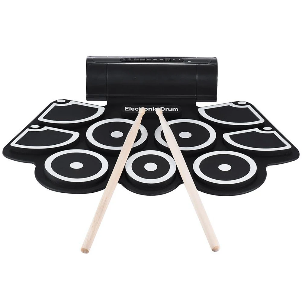 

SEWS-Portable Electronic Roll Up Drum Pad Set 9 Silicon Pads Built-In Speakers With Drumsticks Foot Pedals Usb 3.5Mm Audio Cab