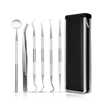 

6 Pcs/Set Dental Tools Stainless Steel Hygiene Explorer Probe Hook Pick Scaler Mirror Tweezer Teeth Clean Oral Hygiene Tool
