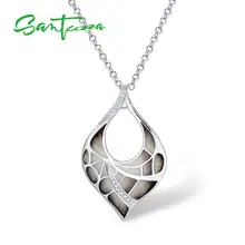 SANTUZZA Серебряный кулон для женщин черные листья кулон подходит для ожерелья 925 пробы серебряные модные ювелирные изделия ручной работы эмаль