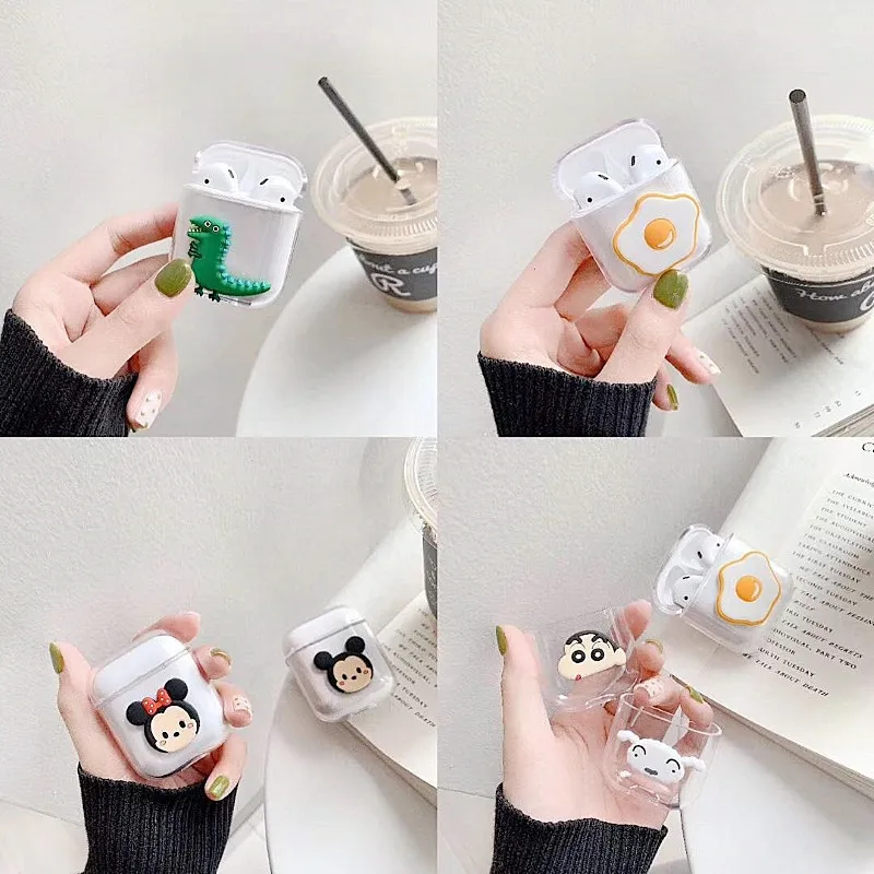 

3D Transparent Stereoscopic Cartoon Brown bear Mickey Minnie Earphone Case For airpods Wireless Bluetooth Headset Protection Box
