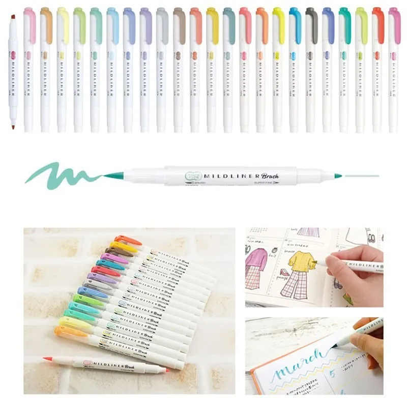 JIANWU 25 color 1pc japan zebra WFT8 mild liner brush pen Creative modelling double-headed marker pen journal supplies kawaii